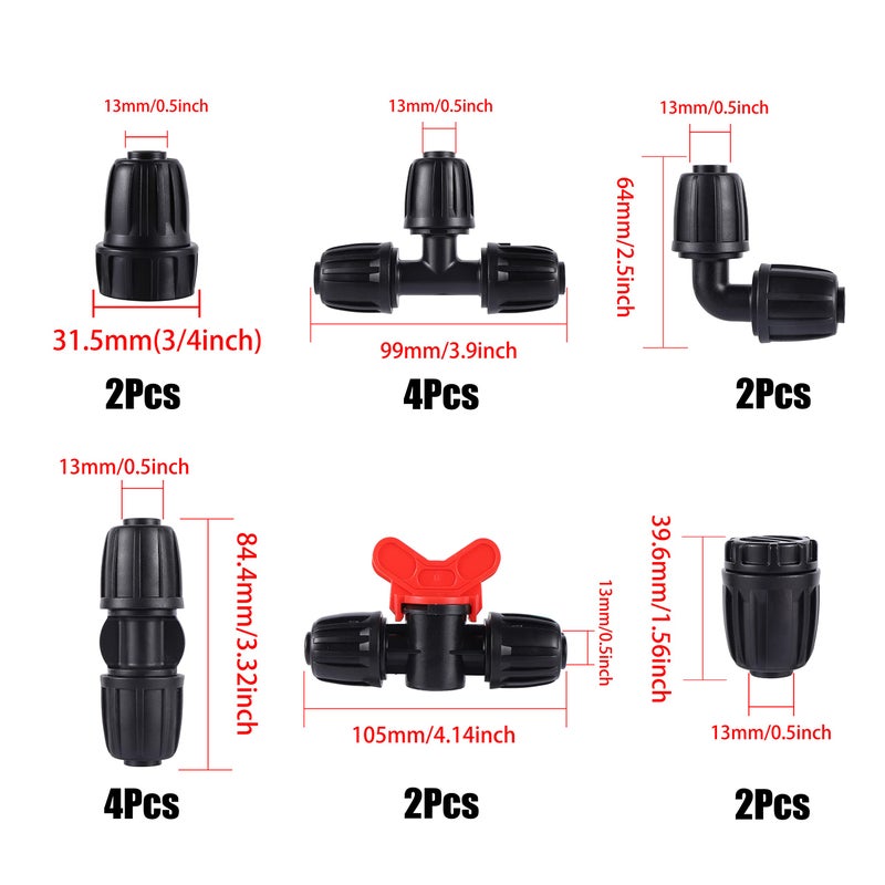 FOGWOWO 16 Pcs 1/2 inch Tubing Irrigation Fittings Kit  For (1/2"" ID x0.6-0.63"" OD) 16mm Drip Tubing Barbed Locked Nuts Connectors 2 Ends 2 Elbows 2 Switch Valves 2 US Standard Adapters 4 Tees 4 Couplings - Image 3